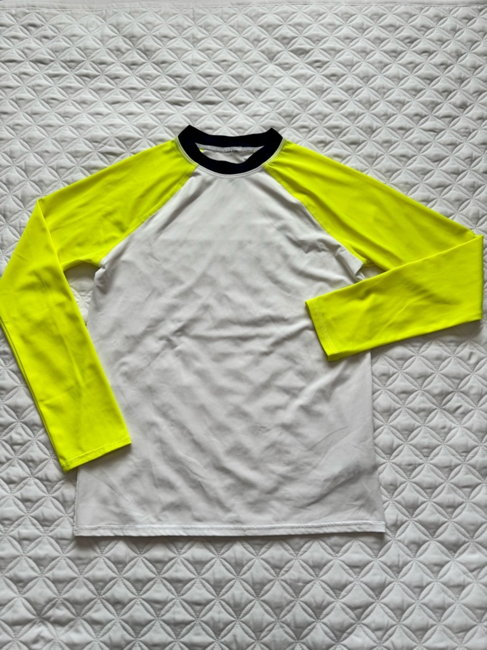 Lands' End Kids Rashguard White Neon Yellow Long Sleeves Size L 10-12